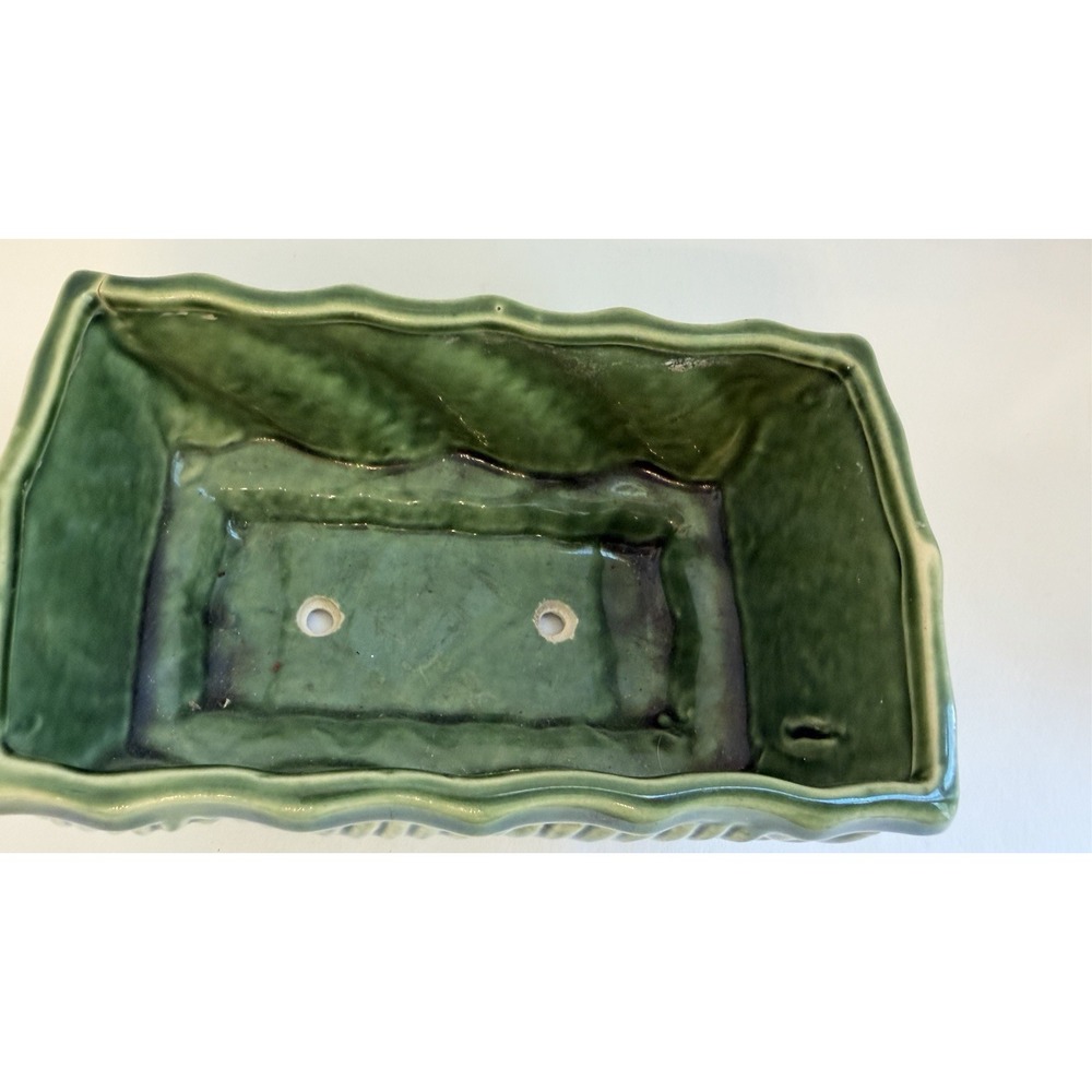Vintage USA Ceramic Green Rectangular Planter Mid Century Modern 6x4x3 - Picture 2 of 6